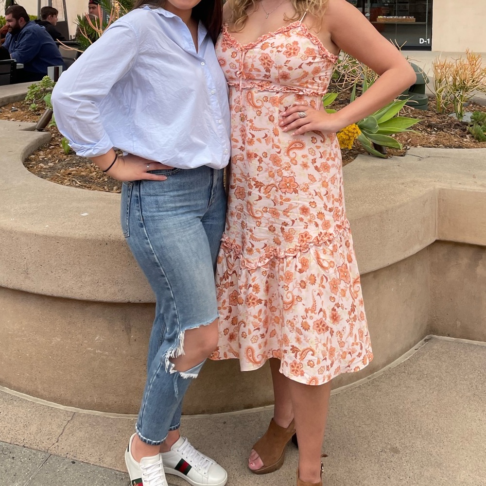 Coral floral midi dress